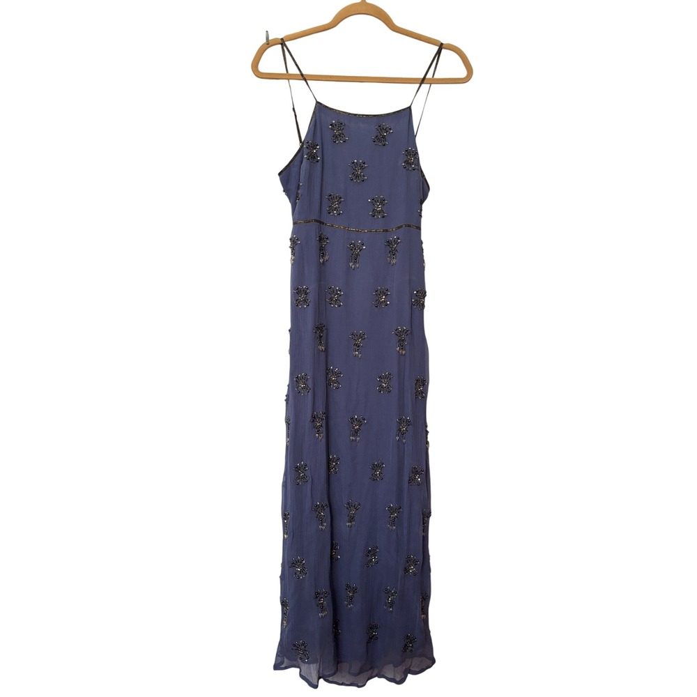 Free People Glamour Girl Midi‎ Dress Blue Beaded Open Back OB1113230 Size 8